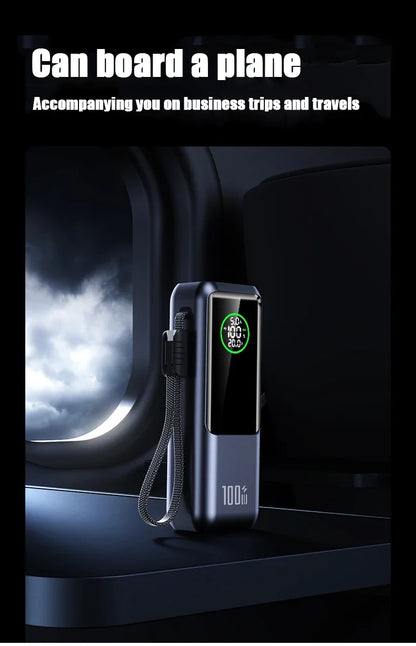 20000mAh Powerbank High Capacity 100W Fast Charging External Battery Built-in Cable Portable Power Bank for Laptop Tablet Phone