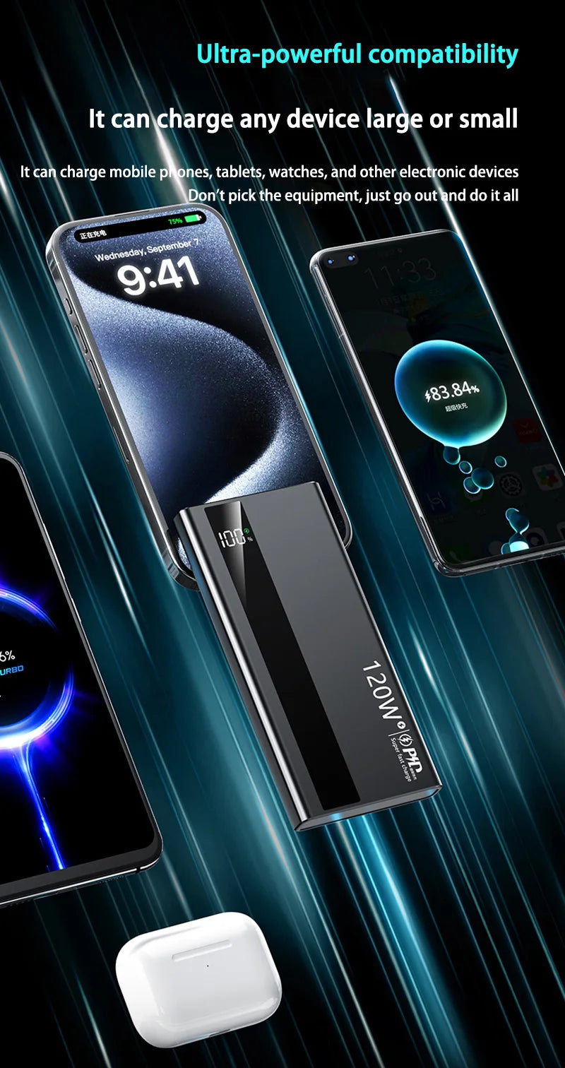500000mAh High Capacity PowerBank 120W Super Fast Charging Portable External Battery Powerbank for iphone Huawei